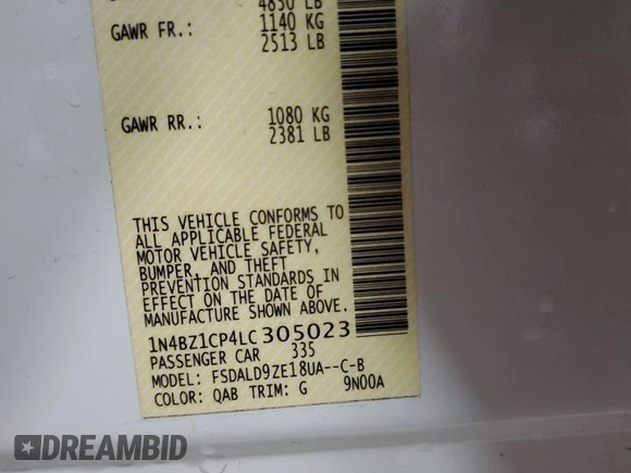 2020 Nissan LEAF SV Plus with VIN 1N4BZ1CP4LC305023, listed as a Copart auction lot 50136155 with 46,195 mi miles and Salvage Title. Bid and sale history available at DreamBid. Image 15.