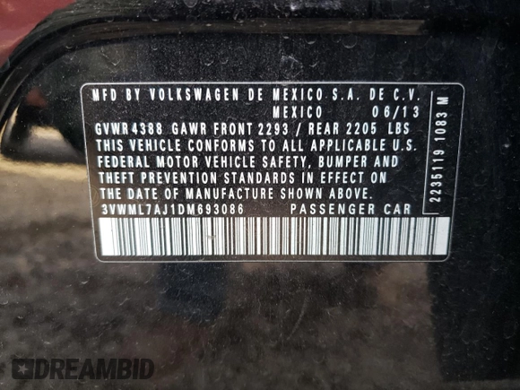 2013 Volkswagen Jetta SportWagen TDI w/Sunroof with VIN 3VWML7AJ1DM693086, listed as a Copart auction lot 77852234 with 117,061 mi miles and Salvage Title. Bid and sale history available at carsss.com. Image 12.
