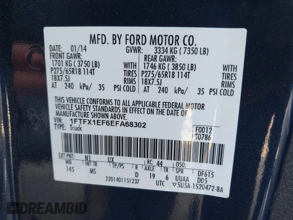 2014 Ford F-150 XL with VIN 1FTFX1EF6EFA68302, listed as a IAAI auction lot 41947676 with 115,859 mi miles. Bid and sale history available at carsss.com. Image 9.