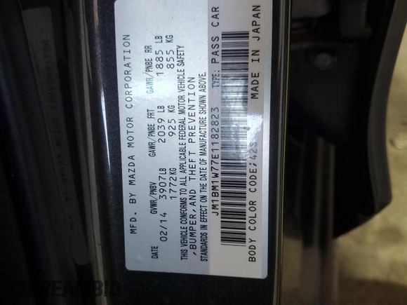2014 Mazda 3 i Grand Touring with VIN JM1BM1W77E1182823, listed as a Copart auction lot 51932165 with 164,698 mi miles and Clean Title. Bid and sale history available at carsss.com. Image 12.