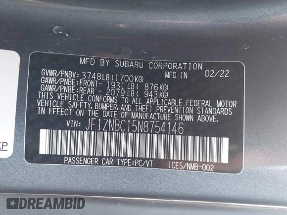 2022 Toyota 86 z VIN JF1ZNBC15N8754146, wystawiony jako IAAI lot #41895385 z przebiegiem 14 111 mil mil oraz . Historia ofert i sprzedaży dostępna na DreamBid. Obrazek 9.