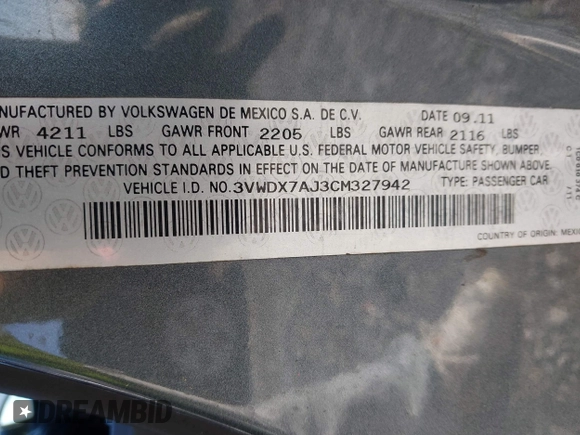 2012 Volkswagen Jetta SE с VIN 3VWDX7AJ3CM327942, выставлен на аукционе IAAI как лот 42146409 с пробегом 165 734 миль миль и . История ставок и продаж доступна на DreamBid. Изображение 9.
