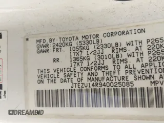 2004 Toyota 4Runner SR5 z VIN JTEZU14R940025085, wystawiony jako IAAI lot #41767362 z przebiegiem 250 600 mil mil oraz . Historia ofert i sprzedaży dostępna na DreamBid. Obrazek 9.