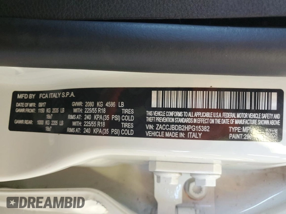 2017 Jeep Renegade Limited z VIN ZACCJBDB2HPG15382, wystawiony jako Copart lot #55858425 z przebiegiem 81 755 mil mil oraz Szkoda całkowita • Salvage title. Historia ofert i sprzedaży dostępna na DreamBid. Obrazek 14.