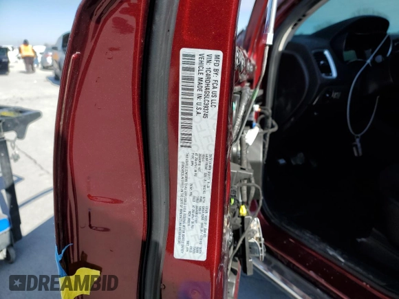 2020 Dodge Durango SXT Plus with VIN 1C4RDHAG5LC393745, listed as a Copart auction lot 88761365 with 95,349 mi miles and Clean title. Bid and sale history available at DreamBid. Image 14.