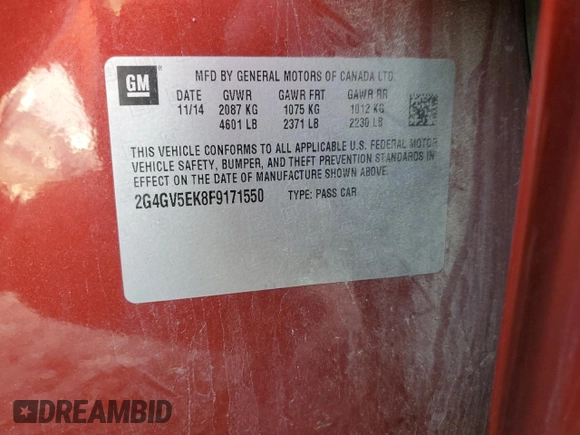 2015 Buick Regal with VIN 2G4GV5EK8F9171550, listed as a Copart auction lot 83577054 with Not provided miles and Salvage title. Bid and sale history available at DreamBid. Image 13.
