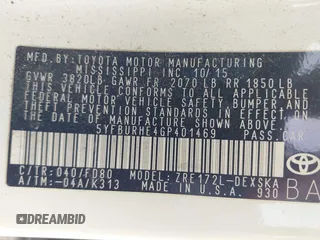 2016 Toyota Corolla L with VIN 5YFBURHE4GP401469, listed as a IAAI auction lot 42083642 with 204,258 mi miles and . Bid and sale history available at DreamBid. Image 9.