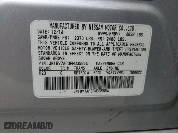 2015 Infiniti Q50 Premium with VIN JN1BV7AP3FM335854, listed as a Copart auction lot 54304345 with 114,416 mi miles and Clean Title. Bid and sale history available at carsss.com. Image 12.