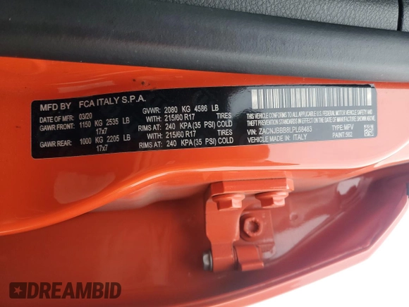 2020 Jeep Renegade Altitude z VIN ZACNJBBB8LPL68483, wystawiony jako Copart lot #82383744 z przebiegiem 111 581 mil mil oraz Szkoda całkowita • Salvage title. Historia ofert i sprzedaży dostępna na DreamBid. Obrazek 13.