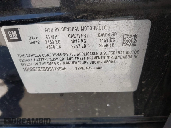 2013 Cadillac CTS Luxury z VIN 1G6DE5E55D0118056, wystawiony jako IAAI lot #42085384 z przebiegiem Nie podano mil oraz . Historia ofert i sprzedaży dostępna na DreamBid. Obrazek 9.