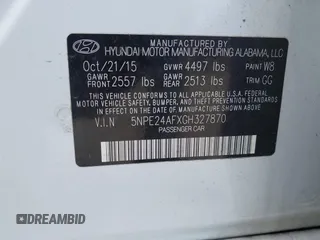 2016 Hyundai Sonata 2.4L z VIN 5NPE24AFXGH327870, wystawiony jako IAAI lot #42173050 z przebiegiem 72 000 mil mil oraz . Historia ofert i sprzedaży dostępna na DreamBid. Obrazek 9.