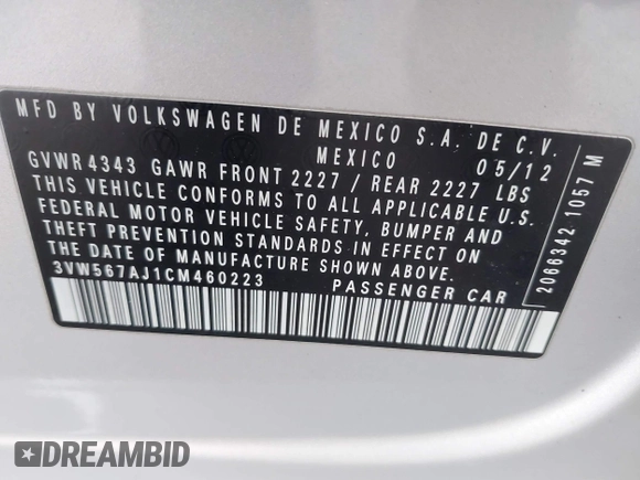 2012 Volkswagen Jetta GLI Autobahn z VIN 3VW567AJ1CM460223, wystawiony jako IAAI lot #41712037 z przebiegiem 132 172 mil mil oraz . Historia ofert i sprzedaży dostępna na DreamBid. Obrazek 9.