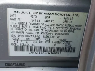 2006 Nissan Altima 2.5 with VIN 1N4AL11D66N366825, listed as a IAAI auction lot 41735284 with 169,131 mi miles. Bid and sale history available at carsss.com. Image 9.