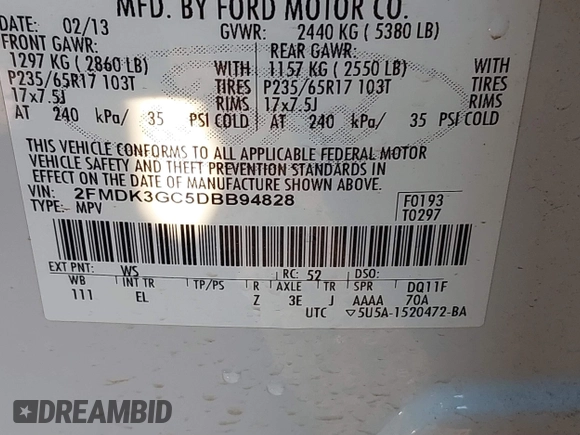 2013 Ford Edge SE z VIN 2FMDK3GC5DBB94828, wystawiony jako IAAI lot #40505529 z przebiegiem 205 070 mil mil oraz . Historia ofert i sprzedaży dostępna na DreamBid. Obrazek 9.