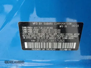 2024 Subaru Impreza Sport with VIN JF1GUAFC0R8375868, listed as a Copart auction lot 85225464 with 13,894 mi miles and Non Repairable. Bid and sale history available at carsss.com. Image 14.