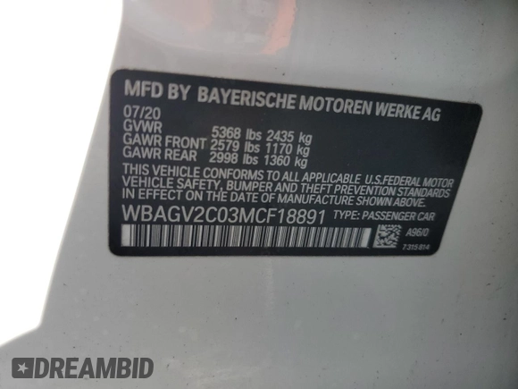 2021 BMW 8 Series 840i z VIN WBAGV2C03MCF18891, wystawiony jako Copart lot #48366235 z przebiegiem Nie podano mil oraz Nie do naprawy. Historia ofert i sprzedaży dostępna na DreamBid. Obrazek 12.