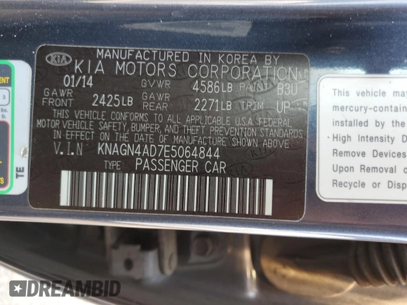2014 Kia Optima Hybrid EX with VIN KNAGN4AD7E5064844, listed as a Copart auction lot 70834994 with 123,547 mi miles and Salvage Title. Bid and sale history available at carsss.com. Image 12.