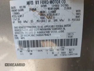 2008 Ford Edge SEL z VIN 2FMDK38C38BA78421, wystawiony jako IAAI lot #42229967 z przebiegiem 175 246 mil mil oraz . Historia ofert i sprzedaży dostępna na DreamBid. Obrazek 9.