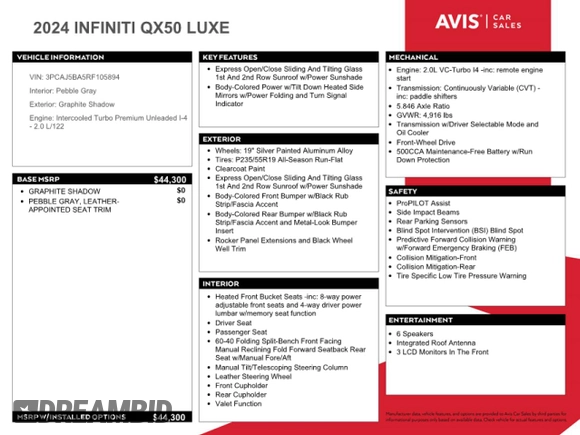 2024 Infiniti QX50 Luxe z VIN 3PCAJ5BA5RF105894, wystawiony jako Copart lot #62565715 z przebiegiem Nie podano mil oraz Nie do naprawy • Non repairable. Historia ofert i sprzedaży dostępna na DreamBid. Obrazek 13.