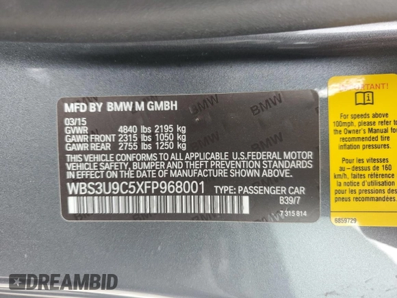 2015 BMW M4 z VIN WBS3U9C5XFP968001, wystawiony jako Copart lot #85566764 z przebiegiem 26 927 mil mil oraz Szkoda całkowita • Salvage title. Historia ofert i sprzedaży dostępna na DreamBid. Obrazek 13.