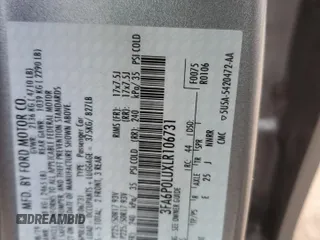 2020 Ford Fusion Hybrid SE with VIN 3FA6P0LUXLR106731, listed as a Copart auction lot 40049003 with 36,576 mi miles. Bid and sale history available at carsss.com. Image 14.