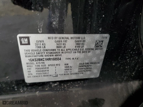 2017 GMC Yukon SLT with VIN 1GKS2BKC1HR168554, listed as a Copart auction lot 42504845 with 0 mi miles and Salvage Title. Bid and sale history available at carsss.com. Image 16.