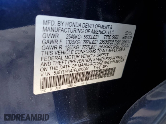 2023 Acura MDX w/Technology Package with VIN 5J8YD9H47PL006004, listed as a Copart auction lot 75084894 with 10,988 mi miles and Salvage Title. Bid and sale history available at carsss.com. Image 15.
