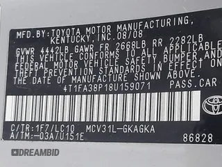 2008 Toyota Solara SE with VIN 4T1FA38P18U159071, listed as a IAAI auction lot 41156991 with 99,516 mi miles and . Bid and sale history available at DreamBid. Image 9.