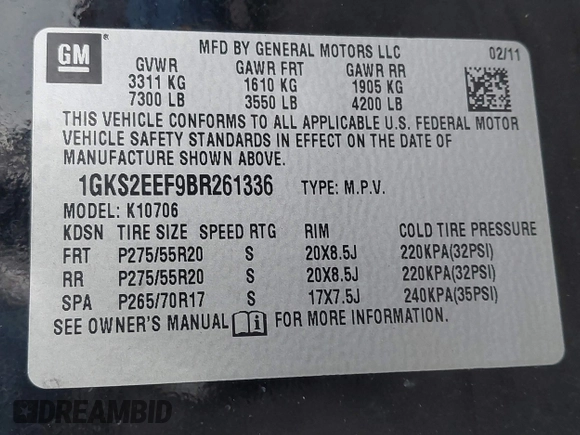 2011 GMC Yukon Denali with VIN 1GKS2EEF9BR261336, listed as a IAAI auction lot 41796533 with 149,808 mi miles. Bid and sale history available at carsss.com. Image 9.