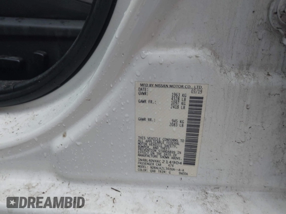 2019 Nissan Altima SV with VIN 1N4BL4DVXKC214904, listed as a IAAI auction lot 42162093 with 294,733 mi miles and . Bid and sale history available at DreamBid. Image 9.