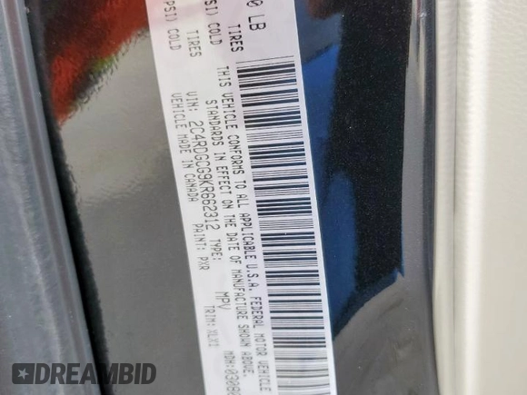 2019 Dodge Grand Caravan SXT with VIN 2C4RDGCG9KR662312, listed as a Copart auction lot 48182105 with 191,199 mi miles and Salvage Title. Bid and sale history available at DreamBid. Image 15.