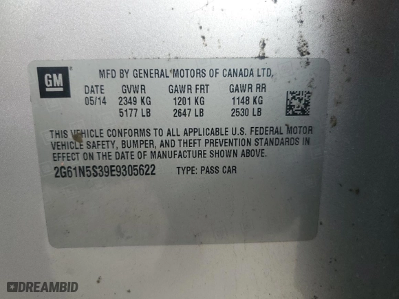 2014 Cadillac XTS Luxury with VIN 2G61N5S39E9305622, listed as a Copart auction lot 43775835 with 122,168 mi miles and Salvage Title. Bid and sale history available at carsss.com. Image 12.