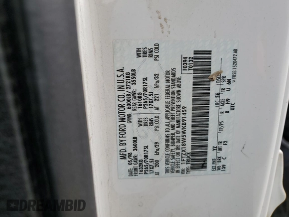 1998 Ford F-150 with VIN 1FTZX18W5WKB91459, listed as a Copart auction lot 52369095 with 185,660 mi miles and Salvage title. Bid and sale history available at DreamBid. Image 12.