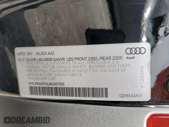 2018 Audi A5 Premium z VIN WAUNNAF59JA049769, wystawiony jako Copart lot #53304215 z przebiegiem 50 572 mil mil oraz Szkoda całkowita • Salvage title. Historia ofert i sprzedaży dostępna na DreamBid. Obrazek 14.