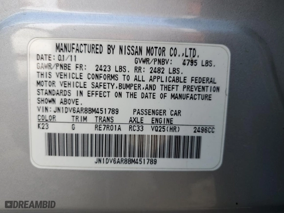 2011 Infiniti G25 Sedan x with VIN JN1DV6AR8BM451789, listed as a Copart auction lot 62542884 with 0 mi miles and Salvage Title. Bid and sale history available at carsss.com. Image 13.