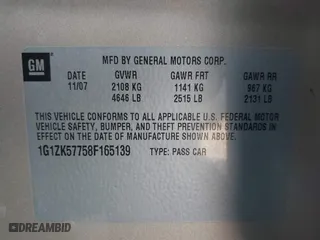 2008 Chevrolet Malibu LTZ with VIN 1G1ZK57758F165139, listed as a IAAI auction lot 41899143 with 139,875 mi miles. Bid and sale history available at carsss.com. Image 9.