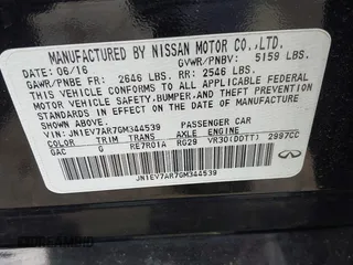 2016 Infiniti Q50 3.0t Premium with VIN JN1EV7AR7GM344539, listed as a IAAI auction lot 42040467 with 162,979 mi miles. Bid and sale history available at carsss.com. Image 9.