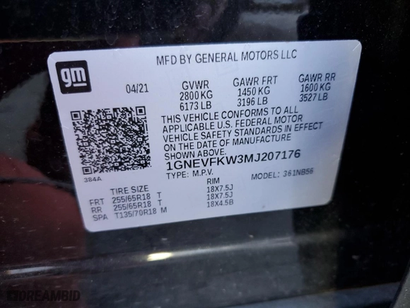 2021 Chevrolet Traverse LS with VIN 1GNEVFKW3MJ207176, listed as a Copart auction lot 82544224 with 55,290 mi miles and Salvage Title. Bid and sale history available at carsss.com. Image 13.
