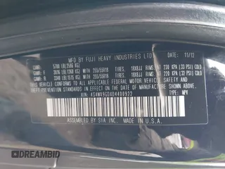 2013 Subaru Tribeca Limited с VIN 4S4WX9GDXD4400922, выставлен на аукционе IAAI как лот 41651477 с пробегом 160 404 миль миль и . История ставок и продаж доступна на DreamBid. Изображение 9.