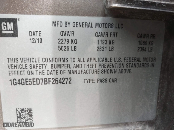 2011 Buick LaCrosse CXS with VIN 1G4GE5ED7BF264272, listed as a IAAI auction lot 42044031 with 151,661 mi miles. Bid and sale history available at carsss.com. Image 9.