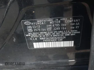 2013 Hyundai Azera with VIN KMHFG4JG4DA250524, listed as a IAAI auction lot 40871700 with Not Provided miles and . Bid and sale history available at DreamBid. Image 9.