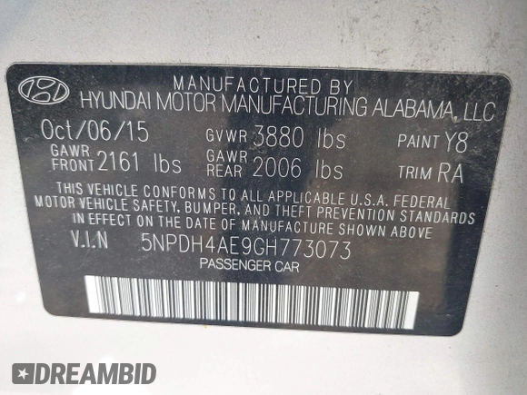 2016 Hyundai Elantra SE with VIN 5NPDH4AE9GH773073, listed as a IAAI auction lot 42134108 with 113,398 mi miles and . Bid and sale history available at DreamBid. Image 9.