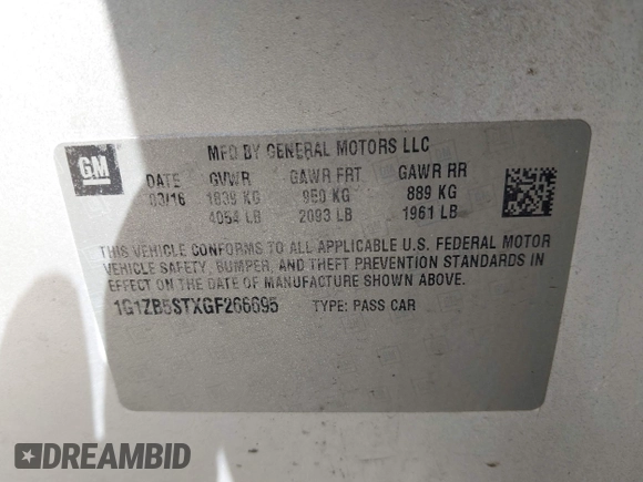 2016 Chevrolet Malibu LS with VIN 1G1ZB5STXGF266695, listed as a IAAI auction lot 42205185 with 166,139 mi miles and . Bid and sale history available at carsss.com. Image 9.