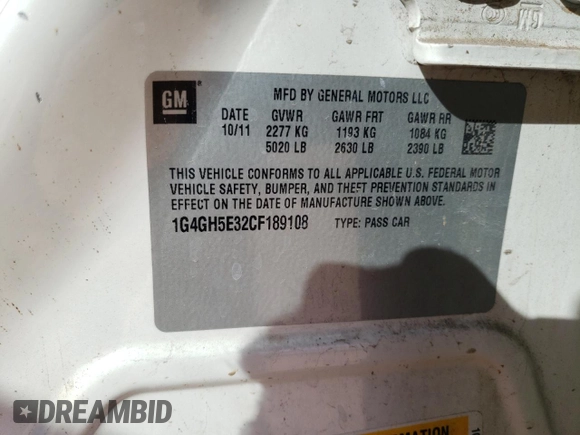2012 Buick LaCrosse Premium 3 with VIN 1G4GH5E32CF189108, listed as a Copart auction lot 46269125 with 137,222 mi miles and Salvage Title. Bid and sale history available at carsss.com. Image 12.