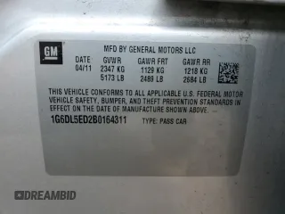 2011 Cadillac CTS Performance with VIN 1G6DL5ED2B0164311, listed as a Copart auction lot 61906165 with 134,244 mi miles and Salvage title. Bid and sale history available at DreamBid. Image 12.