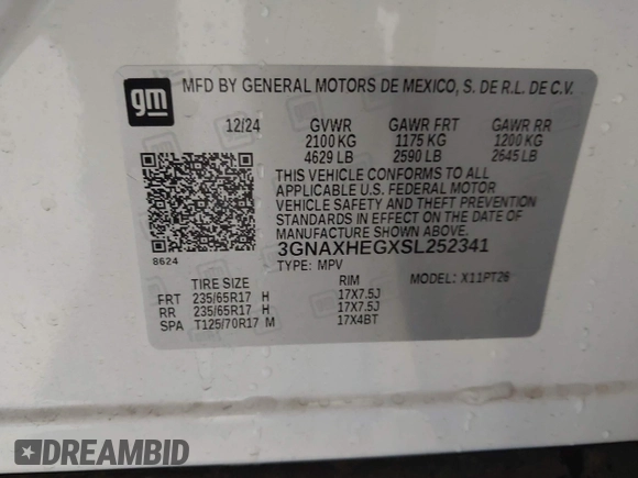 2025 Chevrolet Equinox FWD LT with VIN 3GNAXHEGXSL252341, listed as a IAAI auction lot 42093404 with 7,345 mi miles and . Bid and sale history available at DreamBid. Image 9.