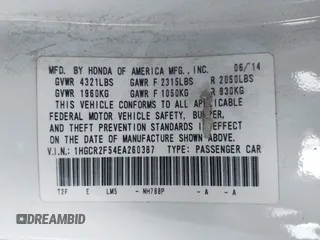 2014 Honda Accord Sedan Sport with VIN 1HGCR2F54EA260387, listed as a IAAI auction lot 42004253 with 79,200 mi miles. Bid and sale history available at carsss.com. Image 9.