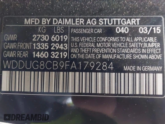 2015 Mercedes-Benz S 550 with VIN WDDUG8CB9FA179284, listed as a IAAI auction lot 41482962 with 81,075 mi miles and . Bid and sale history available at DreamBid. Image 9.