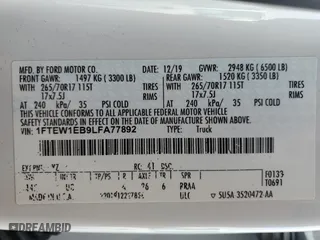 2020 Ford F-150 XL with VIN 1FTEW1EB9LFA77892, listed as a Copart auction lot 42942705 with 67,337 mi miles and Salvage Title. Bid and sale history available at carsss.com. Image 12.