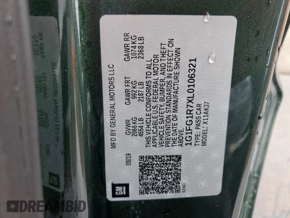 2020 Chevrolet Camaro 2SS z VIN 1G1FG1R7XL0106321, wystawiony jako Copart lot #54905995 z przebiegiem Nie podano mil oraz Szkoda całkowita • Salvage title. Historia ofert i sprzedaży dostępna na DreamBid. Obrazek 12.
